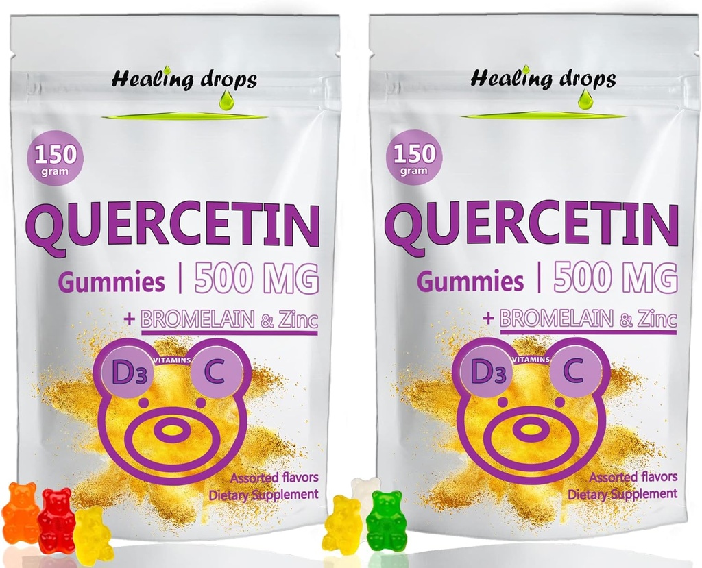 Bromelain Gummies ile Quercetin - C + çinko + Vitamin D3 - Çocuklar ve Yetişkinler için 500 mg Gummies (2 Packs)
