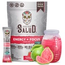 Salud 2-in-1 Energy Drink Powder + Focus, Guava, Organic Caffeine, B6 + B12, Theanine, Καθαρή ενέργεια Ποτό Packets, Guayaba Agua Fresca Mix, Μη ΓΤΟ, Χωρίς γλουτένη, Vegan, 1g Ζάχαρη, (15 υπηρεσίες)