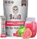 Salud 2in-1 Energy Drink Toz + Focus, Guava, Organik Caffeine, B6 + B12, Theanine, Clean Energy Drink Packets, Guayaba Agua Fresca Mix, Non-GMO, Gluten Free, Vegan, 1g of Sugar, (15 hizmet)