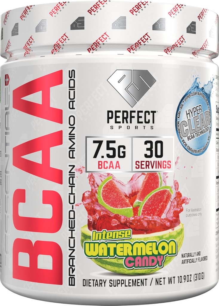 PERFECT SPORTS Essential BCAA Hyper Clear | KaNa-SolTM Teknolojisi | 7.5g Vegan BCAAs | Zero Sugars, Carbs, or Calories | 30 Hizmet (Watermelon Candy)