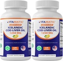 Vitamatic 2 Pack İzlandalı Cod Liver Oil Capsules 1250 mg 120 Softgels (Lemon Flavor) - Cardiovascular Health
