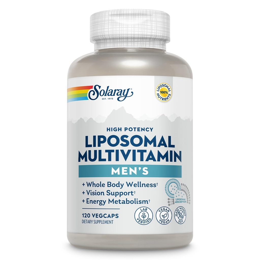 SOLARAY Liposomal Multivitamin for Men, Geliştirilmiş Abvitamin Immune, Energy & Bone Support Supplement, Mens Daily Multi Vitamin, BCAAs, Vitamin D3, C, B12, çinko, Vegan, Soy Free, 60 Serv, 120 VegCaps