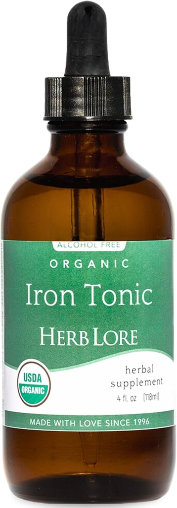 Herb Lore Iron Tonic - Organik Liquid Iron Drops Supplement for Kids & Women - Baby, Infant & Toddler Friendly - Plant Based, Vegan, Gentle, Non Constipating Herbal Tincture (4 fl oz)