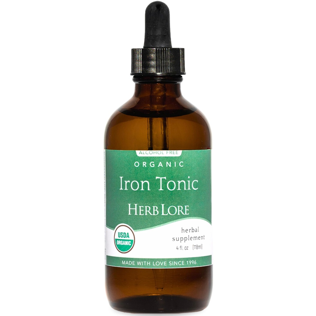 Herb Lore Iron Tonic - Organik Liquid Iron Drops Supplement for Kids & Women - Baby, Infant & Toddler Friendly - Plant Based, Vegan, Gentle, Non Constipating Herbal Tincture (4 fl oz)
