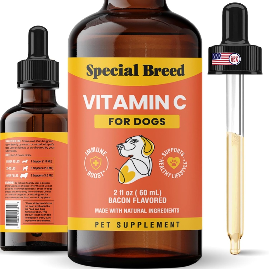Köpekler için C, Immune System, Vitamin C Liquid Supplement, Dog Immune ATM, Bacon Flavored, 2oz