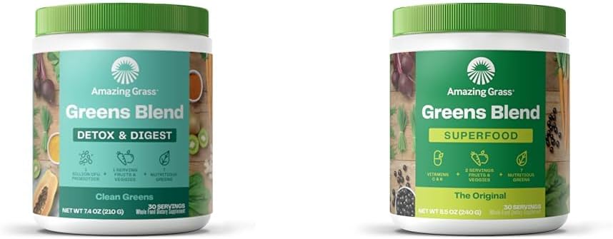 Amazing Grass Greens Blend Detox & Digest: Smoothie Mix, Cleanse & Greens Blend Superfood: Super Greens Powder Smoothie Mix for Boost Energy
