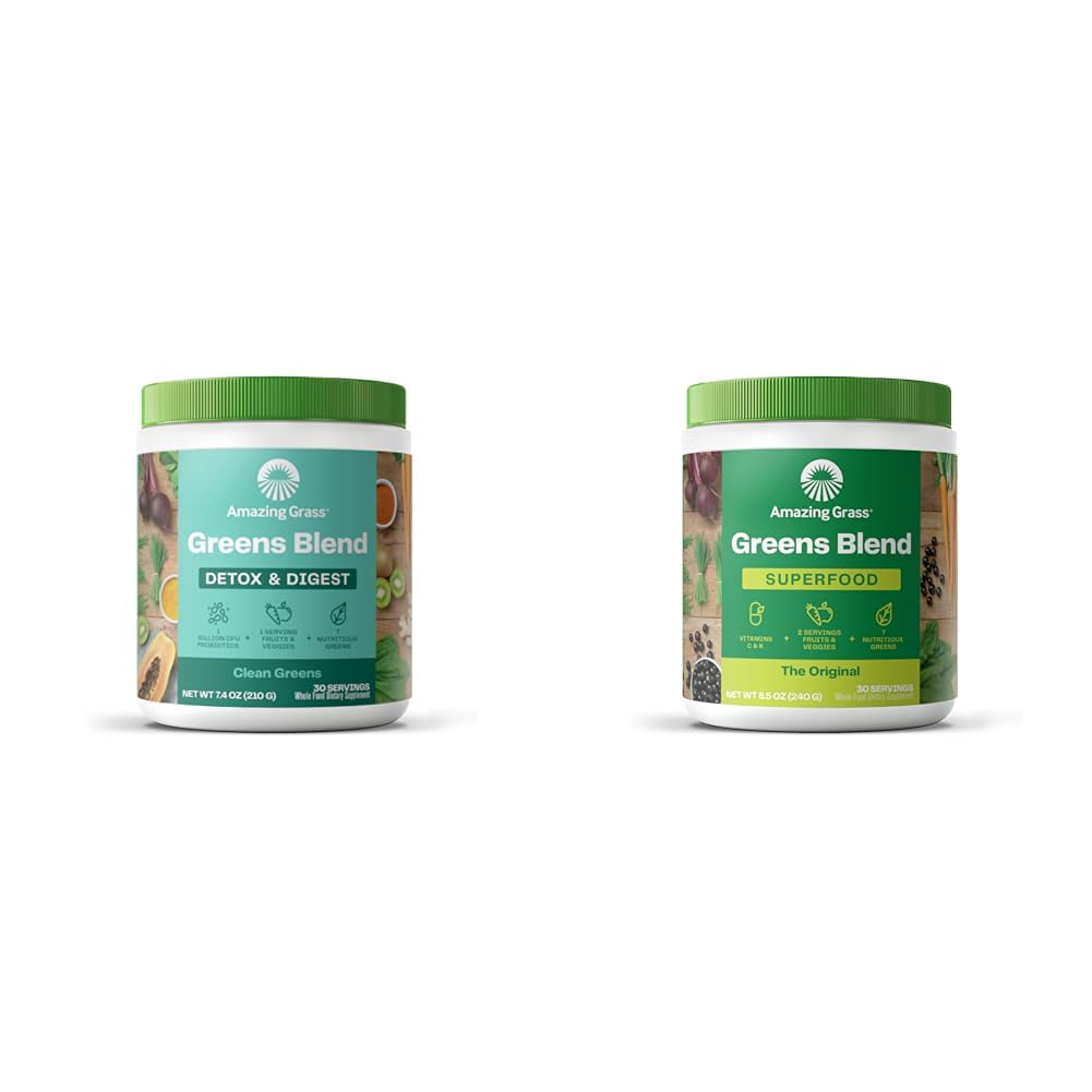 Amazing Grass Greens Mix Detox & Digest: Smoothie Mix, Cleanse & Greens Mix Superfood: Super Greens Toz Mix için Güç Güç Güçlendiricisi