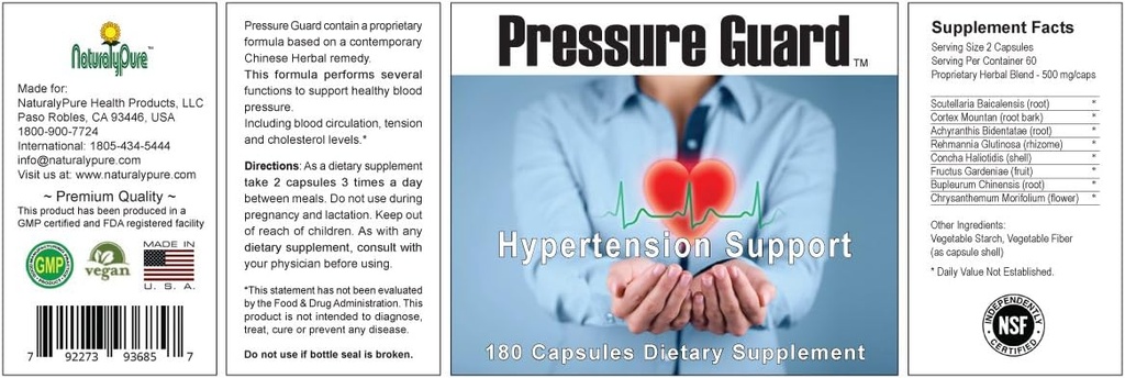 Pressure Guard - Η πλήρης all-Φυσική Υπέρταση συμπλήρωμα για την υποστήριξη Υγιεινή πίεση του αίματος επίπεδο με μια μοναδική φυτική σύνθεση. 180 κάψουλες Vegan, Περήφανα Κατασκευασμένες στις ΗΠΑ.