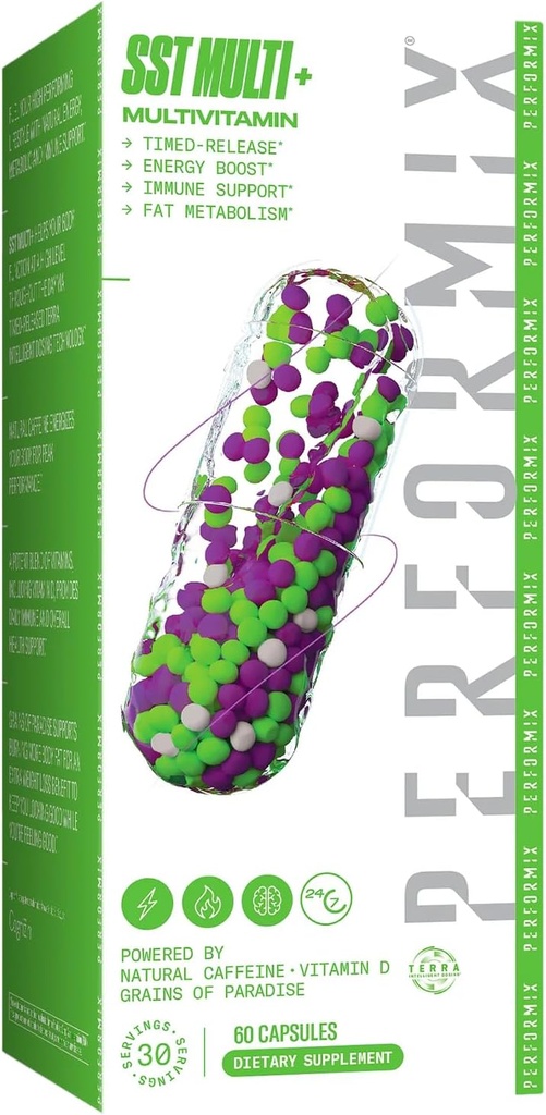 PERFORMIX - SST Multi+ Multivitamin - Natural Energy - Timed-Release - Immune System & Metabolic Support - Kilo Hedefleri - Caffeine, Biotin, Vitamin A, C, D, E, B6 Count & B12 - Kadın ve Erkekler - 60