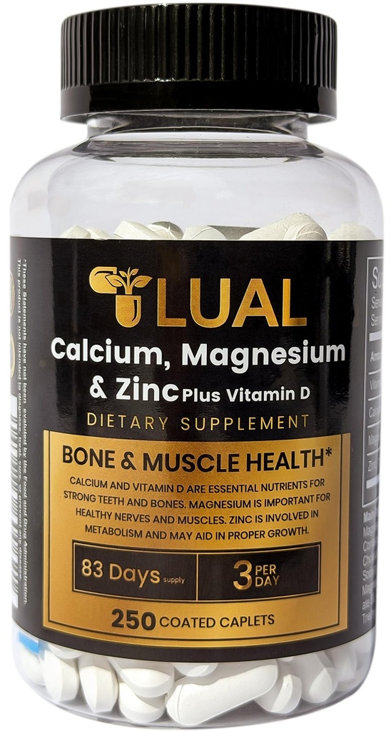 LUALuba, Magnezyum, çinko & Vitamin D3, Magnezyum & çinko Plus Vitamin D3 Caplets Diyetary Supplement, 250 Count