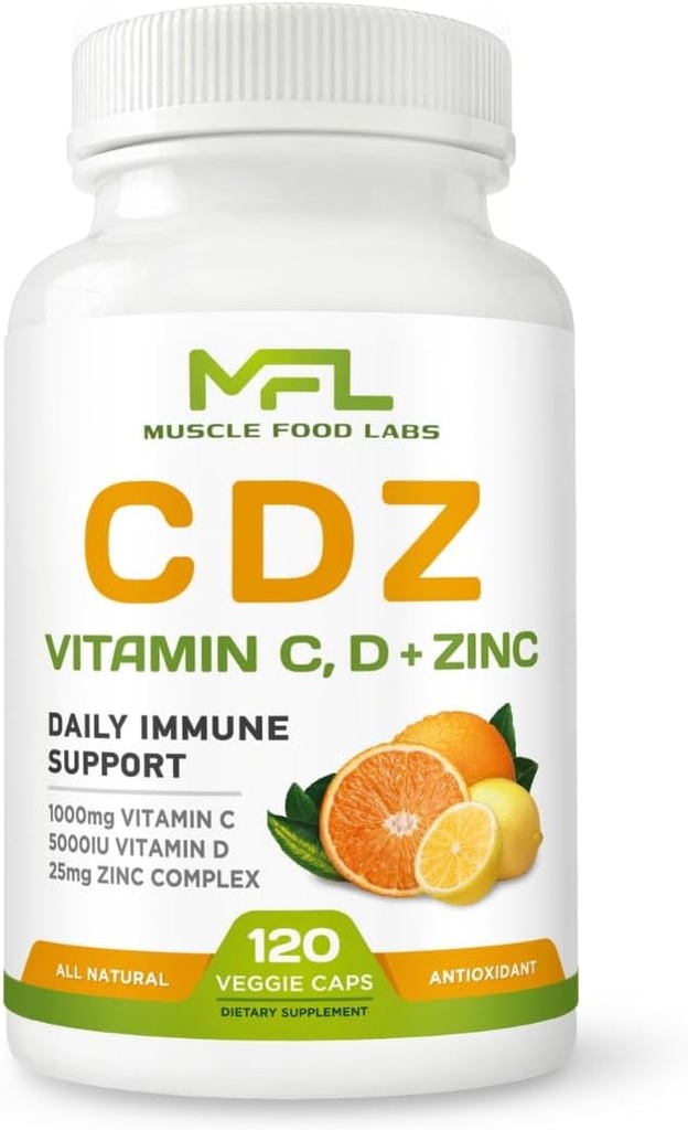 C D Z | Vitamin C, 1000 mg | Vitamin D3, 125mcg | çinko, 25 mg | Non-GMO & Gluten Free | 120 Vegetarian Capsules | 120 Hizmet
