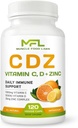 C D Z | Vitamin C, 1000 mg | Vitamin D3, 125mcg | çinko, 25 mg | Non-GMO & Gluten Free | 120 Vegetarian Capsules | 120 Hizmet