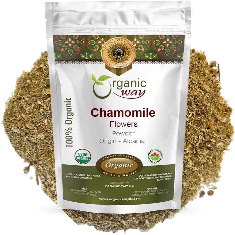 Organik Way Chamomile Çiçekler Toz (Matricaria chamomilla) Herbal Tea - Avrupa Wild-Harvest | Organik & Kosher sertifikalı | GMO | USDA sertifikalı | Origin - Alba (1/4 LB - 4 Oz)