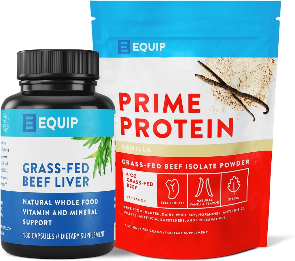Equip Foods Grass-Fed Beef Liver Capsules & Prime Protein Toz Vanilla