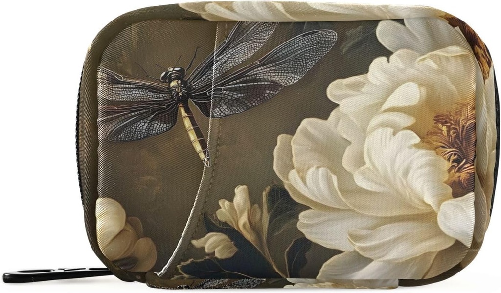 Floral Dragonfly Pill Case Box for Travel, Weekly Portable Pill Organizer Supplement Holder