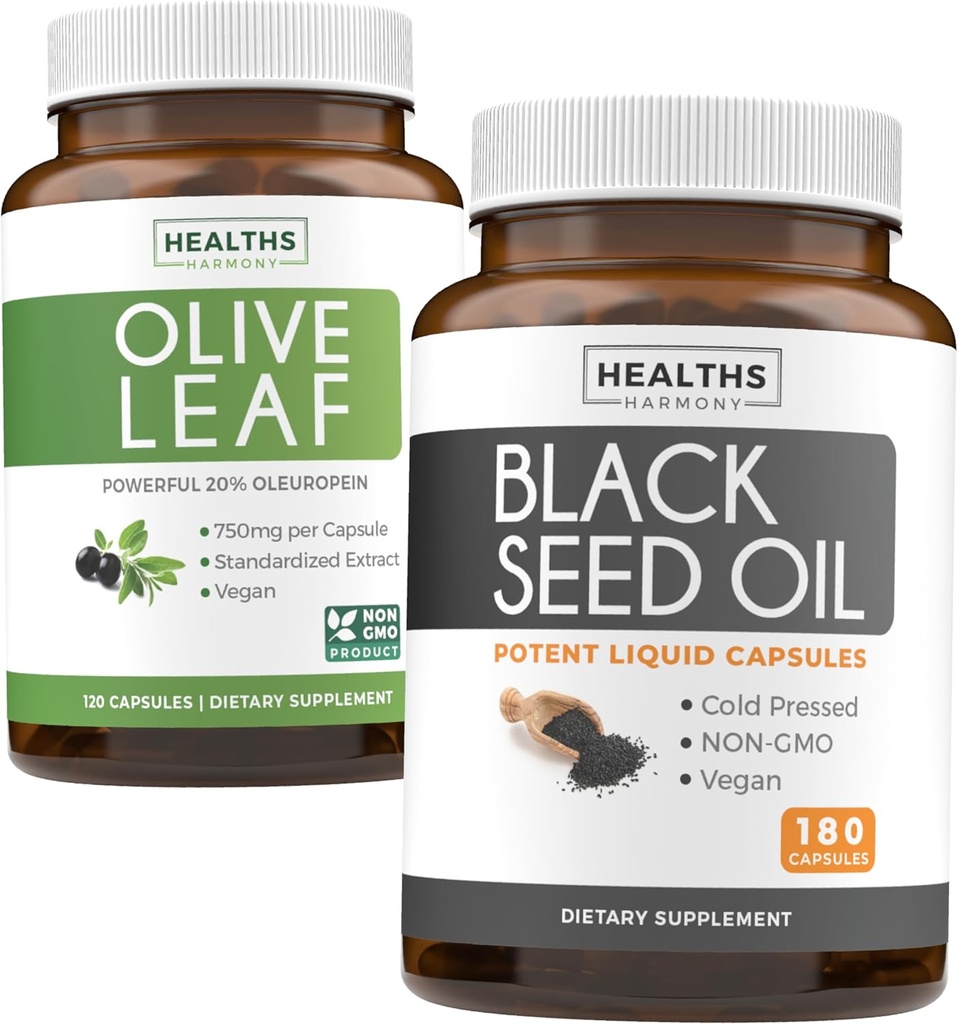 Olive Leaf & Black Seed Oil (3-Month Supply) Leaf & Seed (120 Capsules) Super Strength and Black Seed Oil (180 Capsules) Cold pre Nigella Sativa Cumin Seed