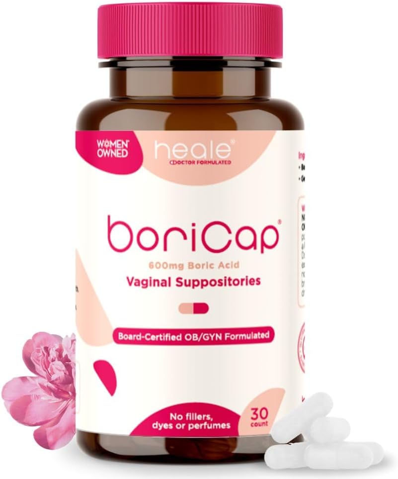 BoriCap - Υποθεσίες Βορικού Οξέος για γυναίκες - 600 mg - Κολπική Υγεία & Ισορροπία, Itch & Odor - Natural Relief - Γυναικεία Φροντίδα - Γυναικεία Υγιεινή - Made in USA by Heale - 30 Κάψουλες