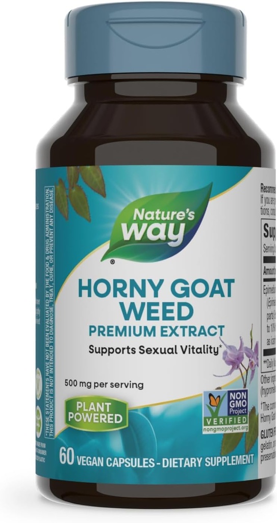 Nature's Way Horny Goat Weed Premium Extract Cinsel Vitality,* Non-GMO, Vegan, 60 Capsules