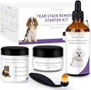 Dog Tear Stain Rer Start Kit-Tear Stain için Kaldırmak için Kaldırmak için Geri Döndürme, Discharge & Mucus- Stain Çözümünü içerir, Applicator Pads, Stain Toz & Brush- Sons 30-45 Days