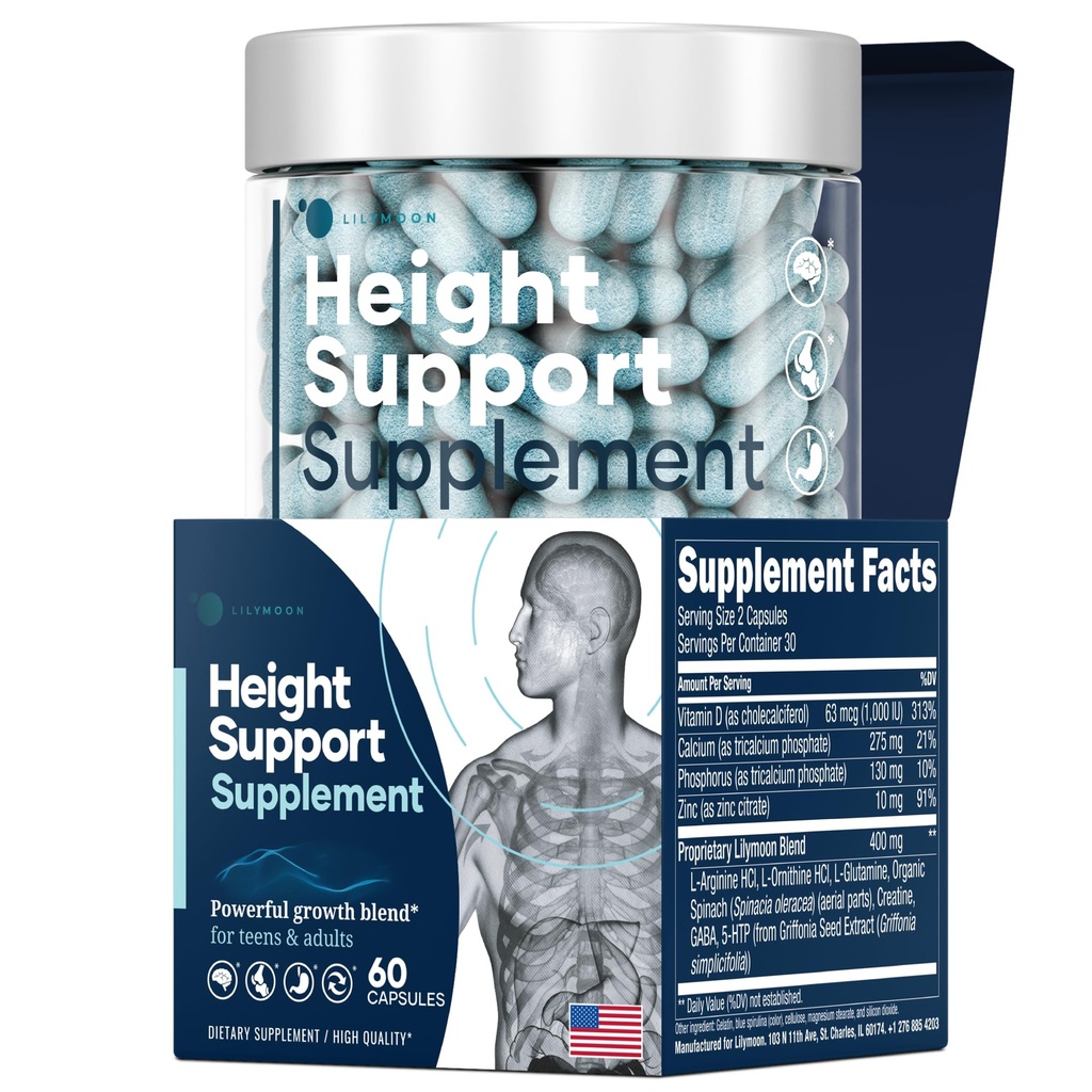 Boy & Bone Support Supplement - Çocuklar ve gençler için Premium Boy Büyüme Tamamı - Beslenme Destek Kemik Sağlığı Formula - Yüksek Art Vitaminler - 60 Caps