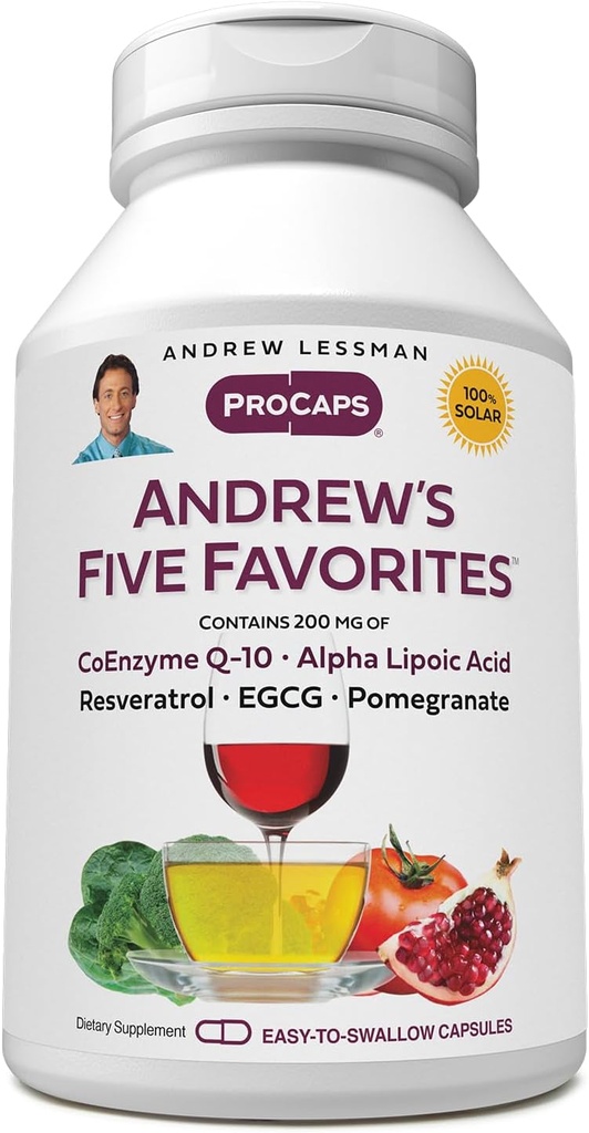 ANDREW LESSMAN Andrew's Five Favorites 30 Capsules - Her bir Coenzyme Q-10, Resveratrol, EGCG, Pomegranate ve Alfa Lipoic Asit, Güçlü Anti-Oxidant Desteği, Hiçbir Katkı