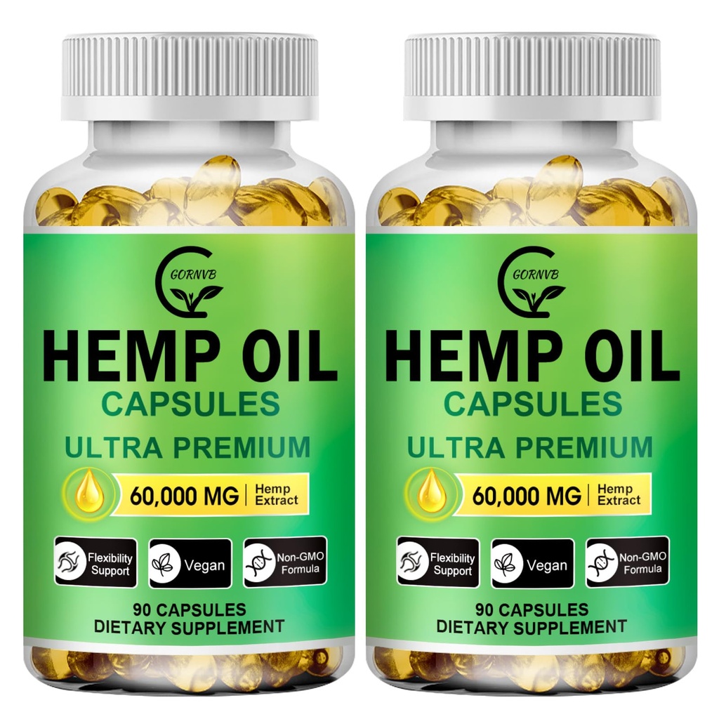 (2-Pack) Yüksek Potency Hemp Oil Capsules - 180 Veggie Softgels - 60 En Güçlü, Immune System Support, Focus Calm, Relaxation, Mood, Pure Extract, Organic, Vegan, Non-GMO