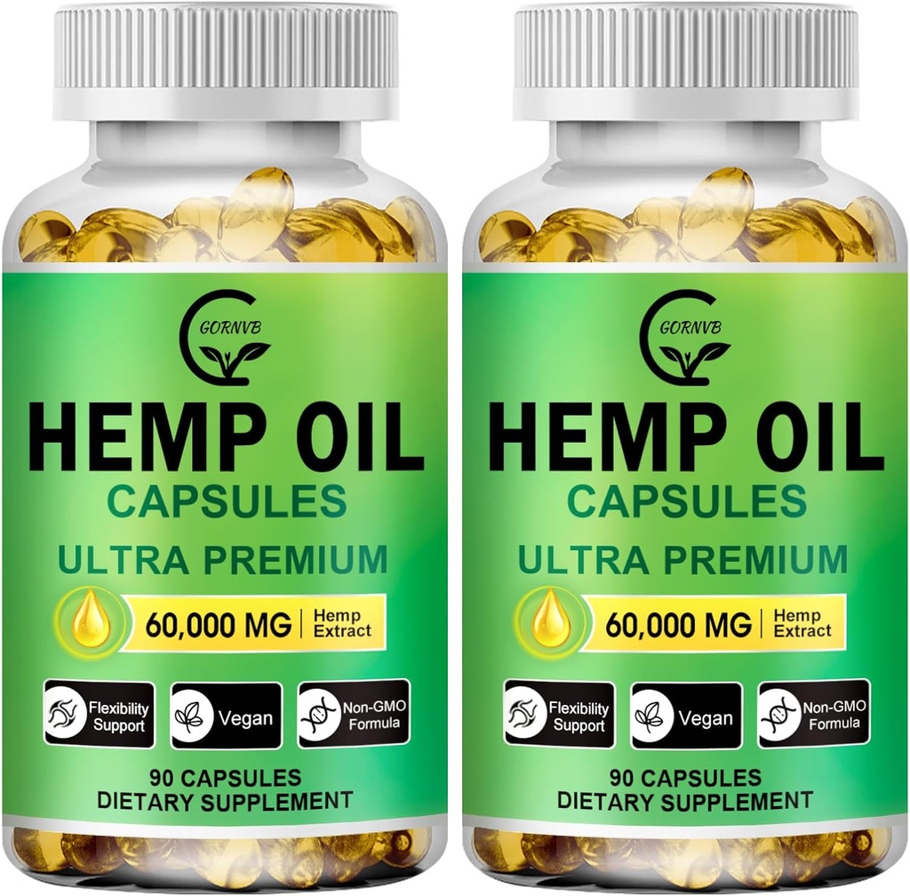 (2-Pack) Yüksek Potency Hemp Oil Capsules - 180 Veggie Softgels - 60 En Güçlü, Immune System Support, Focus Calm, Relaxation, Mood, Pure Extract, Organic, Vegan, Non-GMO