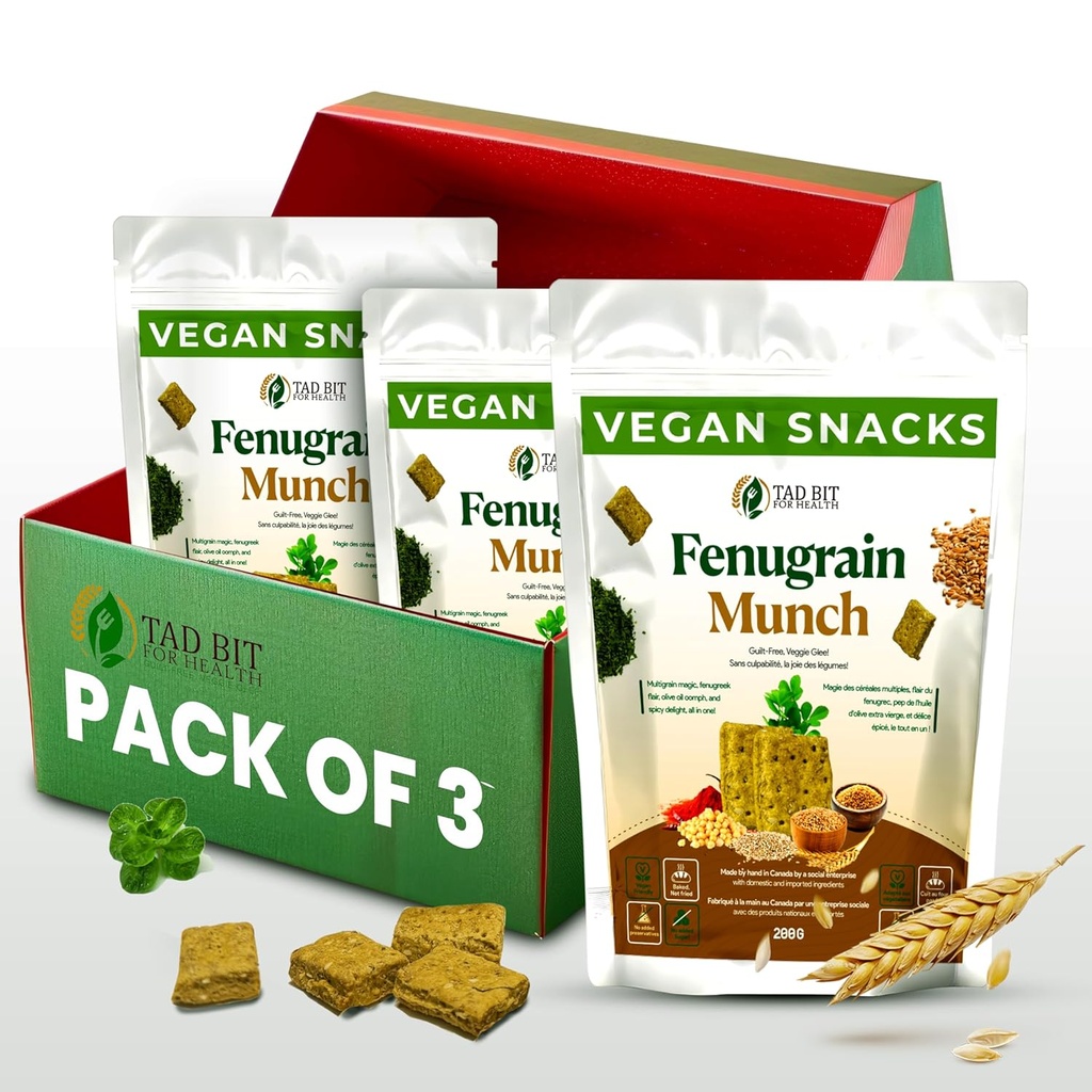 Tad Bit's Fenugrate Munch | Premium Indian Handmade Salty Vegan Snacks Crackers | Plantive Vegan Sağlıklı Snacks for Yetişkinler and Kids | Dairy Free, Sugar Free Snacks | Low Calorie Whole Wheat Digestive Biscuits (3 Paket, 600, Gram)