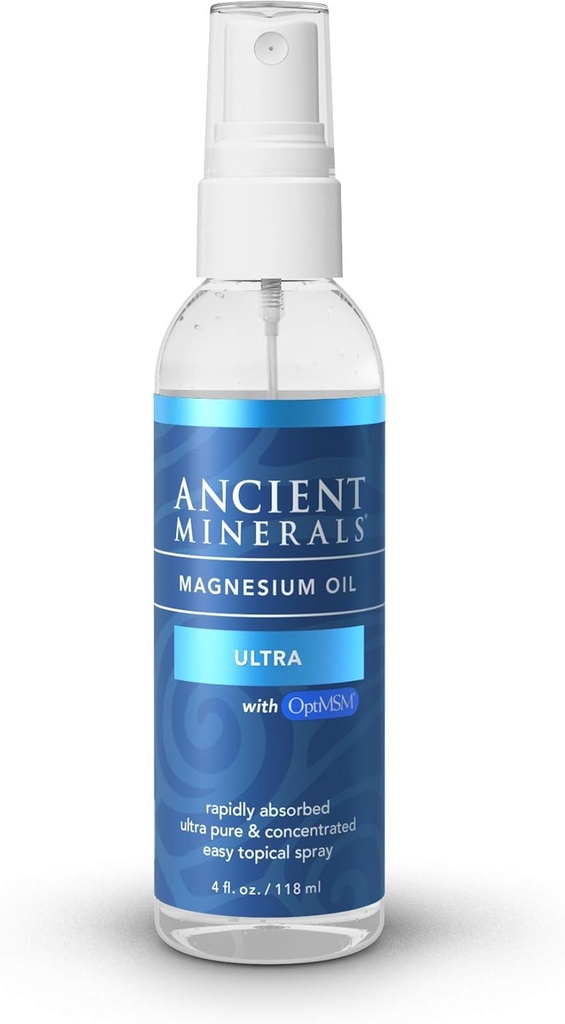 Antik Minerals Ultra Magnezyum Yağı MSM ile Kombine - OptiMSM (4oz) Eklenen Faydaları ile Saf Zechstein Topical Magnezyumit