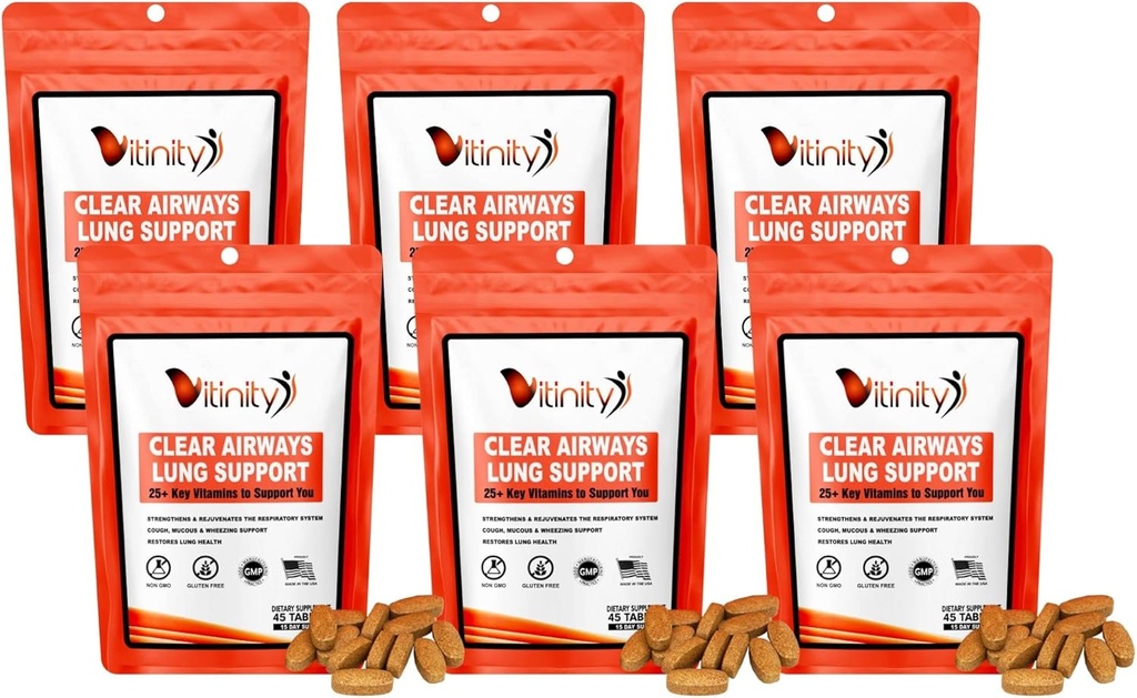 VITINITY Πνευμόνων Καθαρίστε το αναπνευστικό ανοσοποιητικό συμπλήρωμα υποστήριξης, 25+Βασικό συστατικό Lung Health Detox για αναπνοή, άσθμα, Εποχική Αλλεργία Tablet (90 Ημέρα)