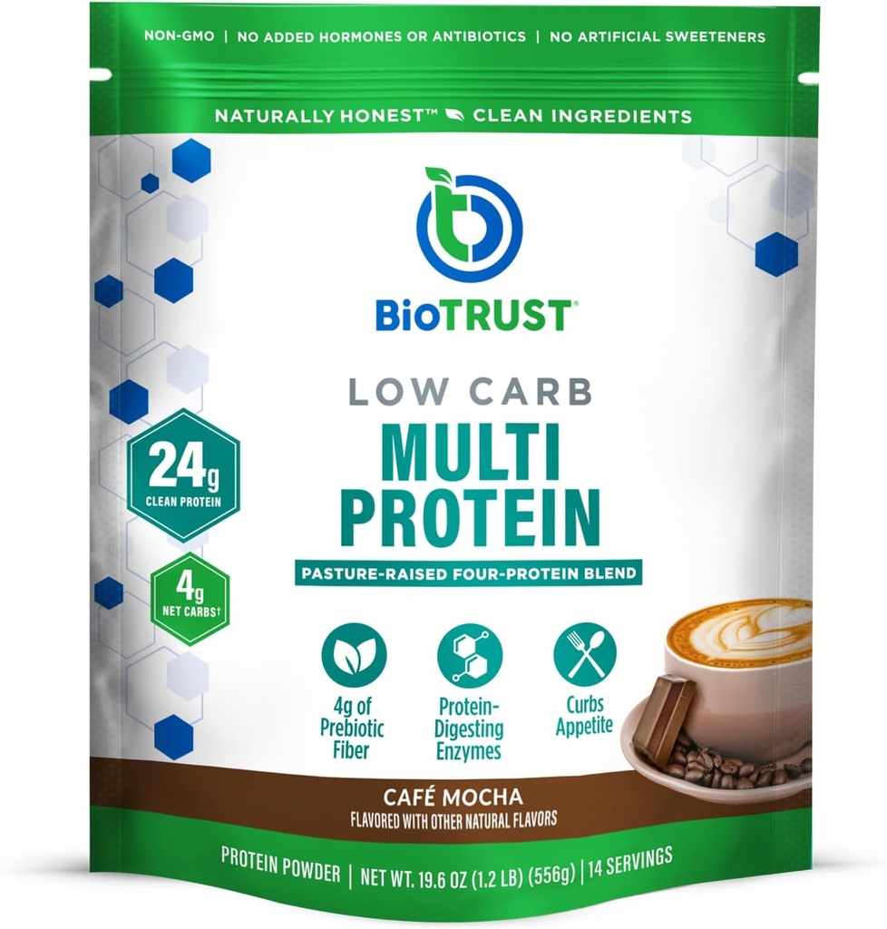 BioTrust Low Carb Protein Tozu - Grass-Fed Hormon Free Cows - GMO, Gluten Ücretsiz (Cafe Mocha)