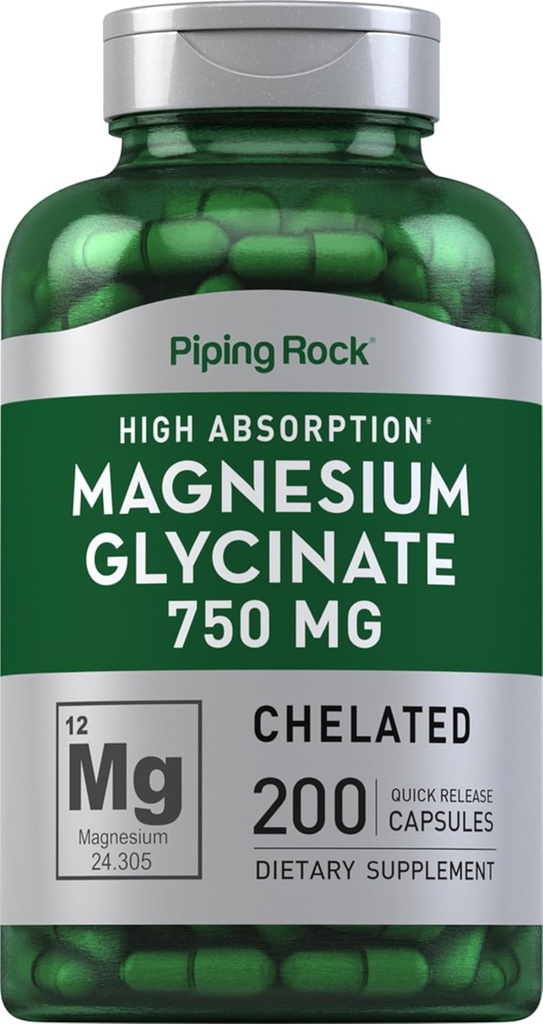 Piping Rock Magnezyum Glycinate Capsules | 750 mg | 200 Kont | High Abxia | Chelated | Non-GMO ve Gluten Free Supplement Supplement
