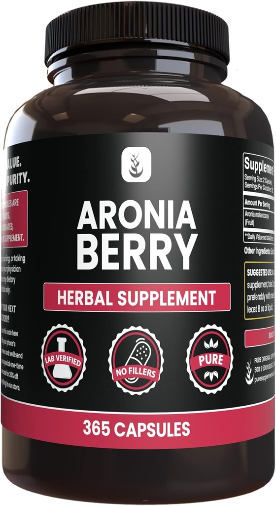 PURE ORIGINAL INGREDIENTS Aronia Berry Ekstraksiyon, (365 Capsules) Her zaman Pure, Nomixs Or Fillers, Lab TY