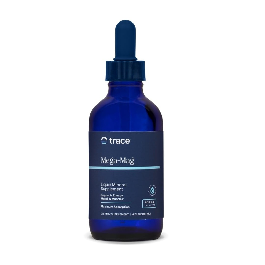Trace Minerals Mega-Mag - Υγρό συμπλήρωμα μαγνησίου για τη ζωτικότητα & την ενεργειακή υποστήριξη - Μύες, οστά & νεύρα Υγεία - Φυσικές ημερήσιες σταγόνες - Μη-ΓΤΟ, Vegan & Gluten-Free - 4 fl oz (30 σερβιέτες)