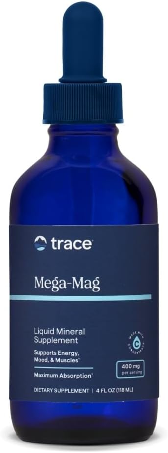 Trace Minerals Mega-Mag - Liquid Magnesium Supplement for Vitality & Energy Support - Muscle, Bone & Nerve Health - Natural Daily Drops - Non-GMO, Vegan & Gluten-Free - 4 fl oz (30 Servings)