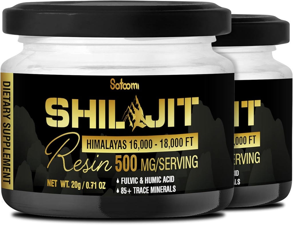 Shilajit Pure Himalayan Organic with Fulvic Acid, Humic Acid, and 85+ Trace Minerals - Support for Energy Production, Immune System & Cognitive Health - 2Packs 20g for 80 Servings