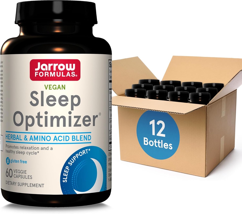 Jarrow Formulas Sleep Optimizer - 60 Veggie Capsules - Sağlıklı Uyku Döngüsü & Rahatlama - PharmaGABA, Hops Flower, Valerian, Melatonin & L-tryptophan 30 Hizmetler, 12 Paket