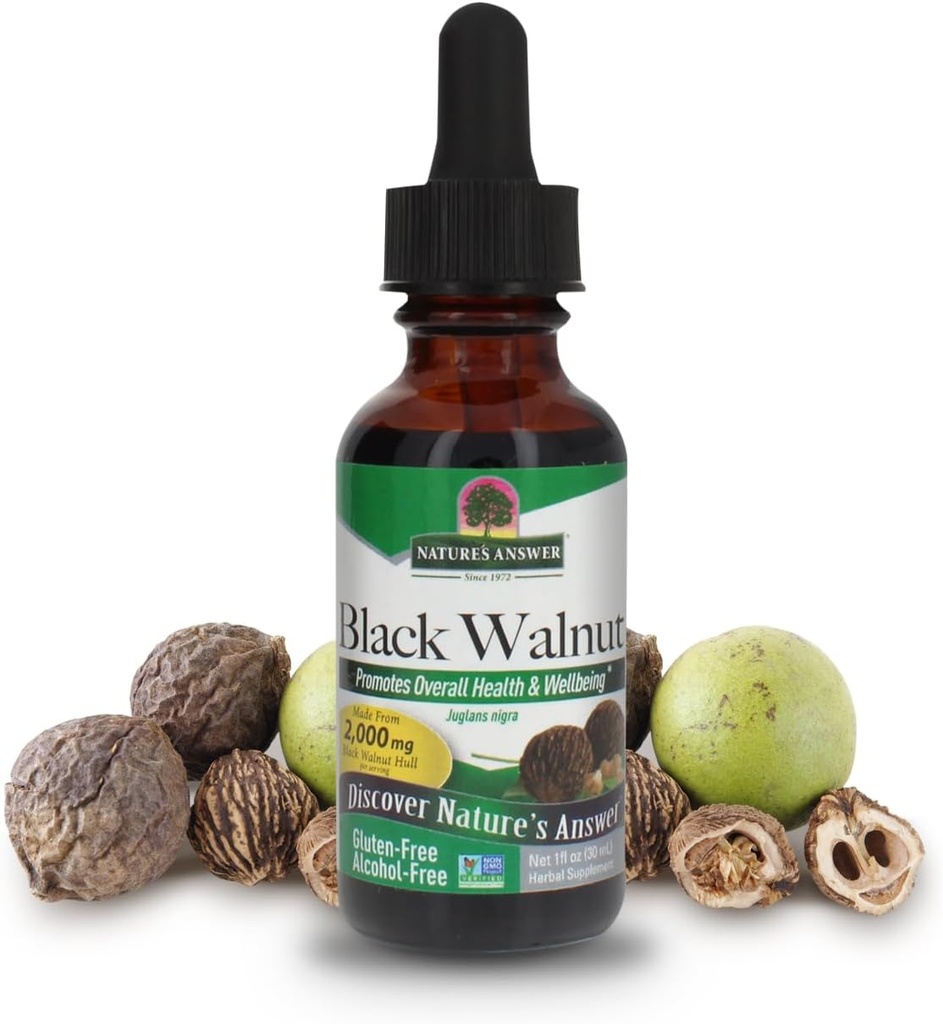 Nature's Answer Black Walnut Hull Extract Alcohol Free 1 Fluid Ounce | Natural Cleanser | Promotes Overall Wellbeing | Gluten-Free | Non-GMO | Vegan | Single Count
