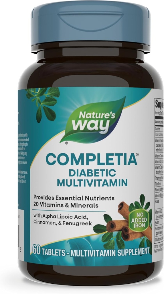 Ο Δρόμος της Φύσης Completia Diabetic Multivitamin, παρέχει ουσιαστικά θρεπτικά συστατικά, με Alpha Lipoic Acid, Cinnamon, Fenugreek, Taurin, Lutein, High Potency B-Vitamins, 60 Tablets (Packing May Vary)