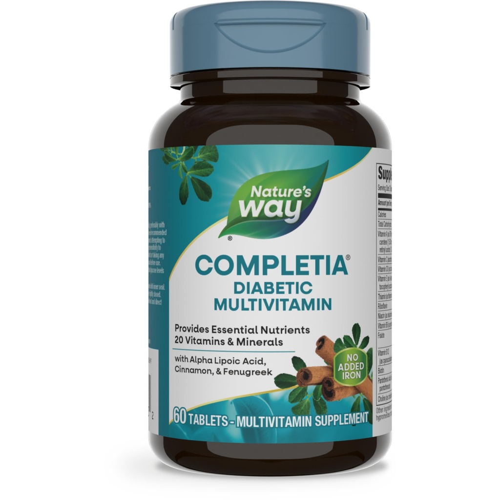 Ο Δρόμος της Φύσης Completia Diabetic Multivitamin, παρέχει ουσιαστικά θρεπτικά συστατικά, με Alpha Lipoic Acid, Cinnamon, Fenugreek, Taurin, Lutein, High Potency B-Vitamins, 60 Tablets (Packing May Vary)