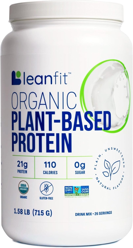 LeanFit Organik Bitki Tabanlı Protein, Unflavored, 21g Vegan Protein, 26 Hizmet, 1.58 Pound (715g) Tub, Low Calorie, Soy-Free, Gluten-Free, Lactose Free, Sugar-Free, Non-GMO