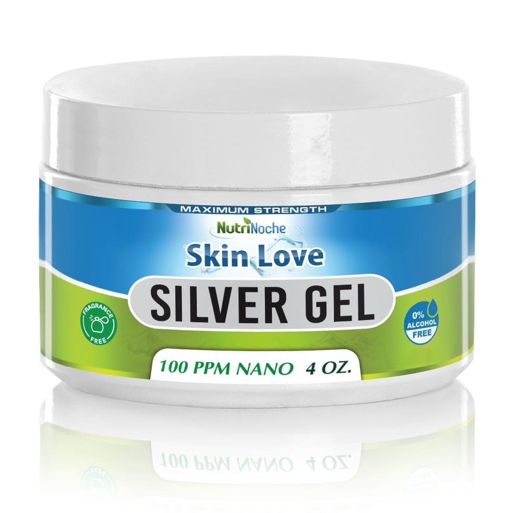 Nutrinoche Nano Silver Gel - Advanced Colloidal Silver Skin Cream - Φροντίδα τραύματος & Πρώτες βοήθειες Gel Καταπραϋντική Επίκαιρη Αρωγή για εγκαύματα, Καψίματα ξυρίσματος και Εφίδρωση ηλίου - Άοσμος 4 Oz Jar
