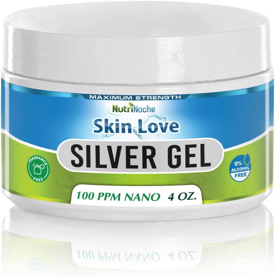 Nutrinoche Nano Silver Gel - Advanced Colloidal Silver Skin Cream - Φροντίδα τραύματος & Πρώτες βοήθειες Gel Καταπραϋντική Επίκαιρη Αρωγή για εγκαύματα, Καψίματα ξυρίσματος και Εφίδρωση ηλίου - Άοσμος 4 Oz Jar