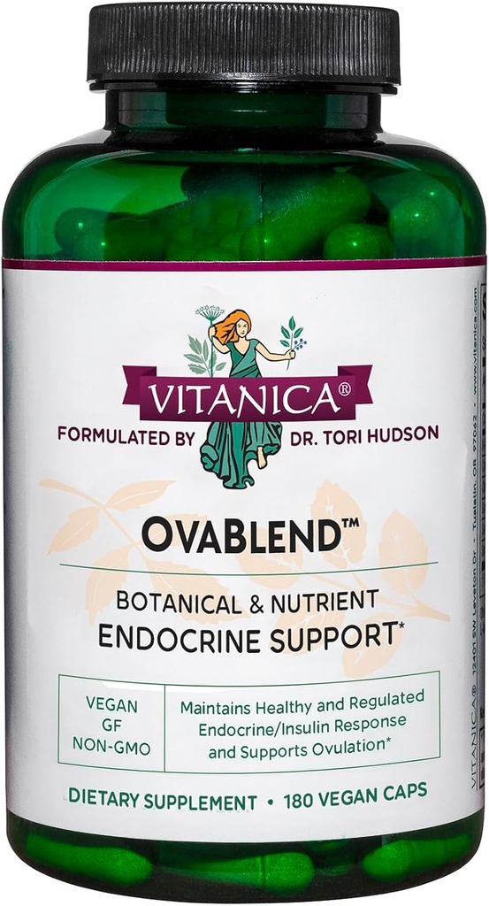 Vitanica OvaBlend - Ovarian Health & Hormonlar Kadınlar için Denge - Endocrin Support Supplement with Sarsaparilla Root & NAC - Herbal Diyet Supplement for Women - Lady - 180 Vegan Caps