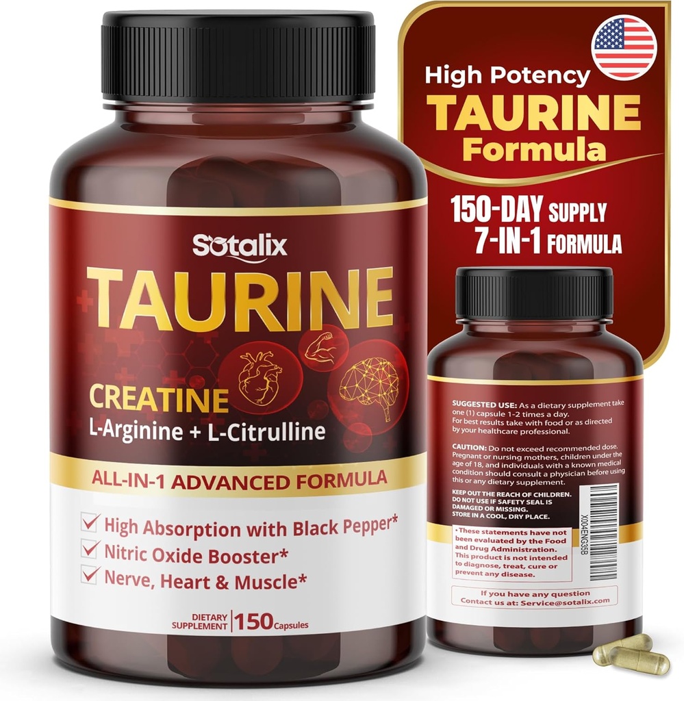 Taytine, L-Arginine, L-Citrulline High Abors with Black Pepper Nitric Hoffman, Muscle USA Made & Tested (150)