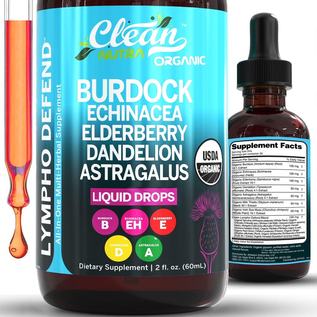 Organik Lympha Draj Supplement | Lympha Support Drops | Burdock Root Echinacea Elderberry Dandelion Astragalus Milk Butle Sea Moss Red Clover Cleanse Marigold Drop Tarafından Clean Nutra