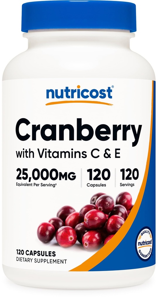 Nutricost Cranberry Extract 120 Capsules for 120 Servings Per Bottle - with Vitamin C & Vitamin E. Vegan, Gluten Free