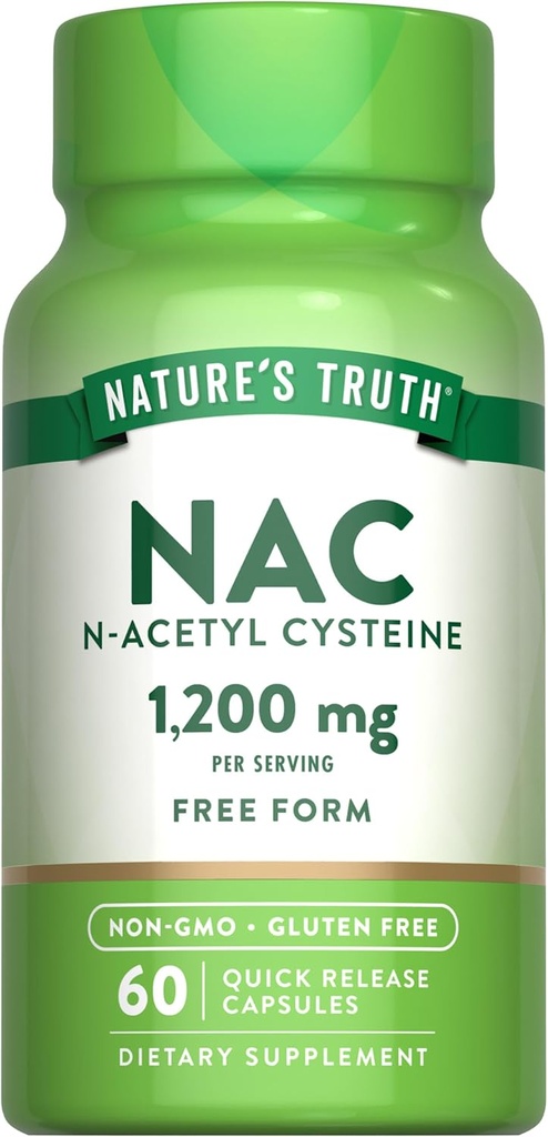 Nature's Truth NAC Supplement | 1200 mg | 60 Capsules | N Acetyl Cysteine | Free Form replica | Non-GMO ve Gluten Free Supplement