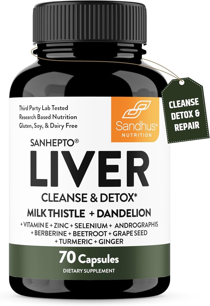 Sandhu'nun Liver Cleanse Detox & Tamir Desteği | 70 Capsules ( 1) | Liver Health | Milk Butle Dandelion Root Andrographis için 8 Minerals