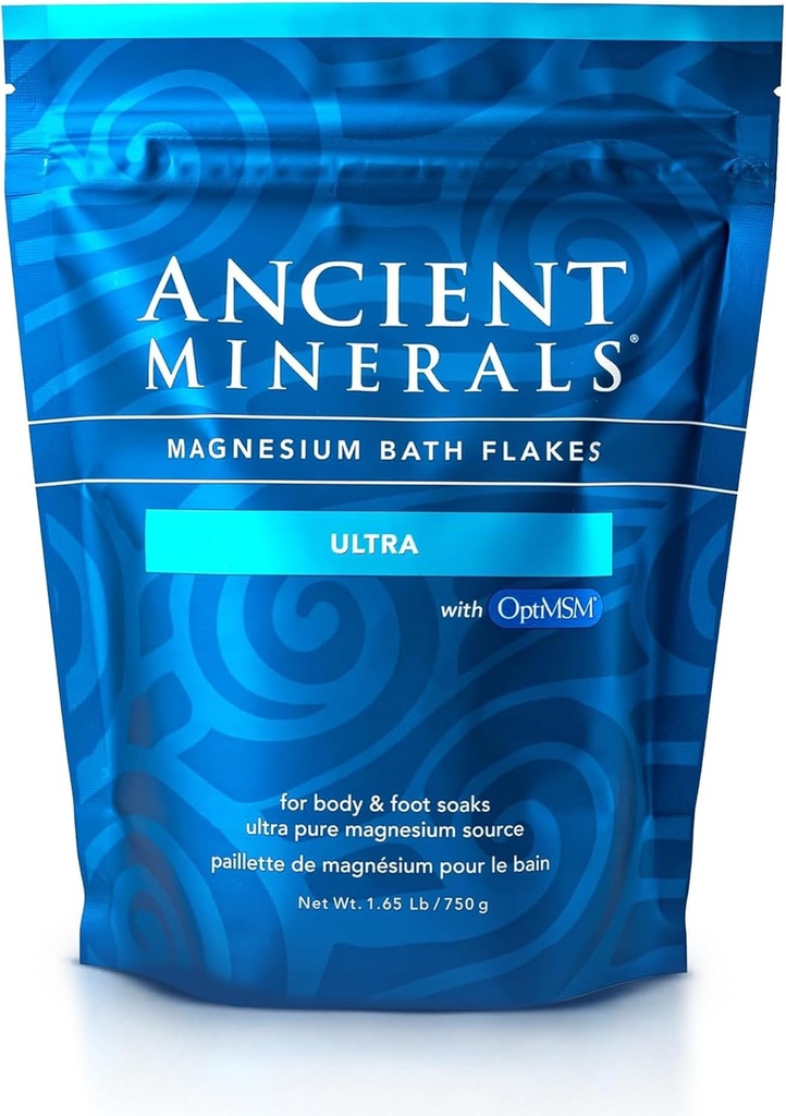 Antik Minerals Magnezyum Bath Flakes Ultra with OptiMSM – Pure Zechstein Chloride ve Organik Sulfur Bath Salts, Soothing Mineral Soak for Skin & Body, 1.65 lb